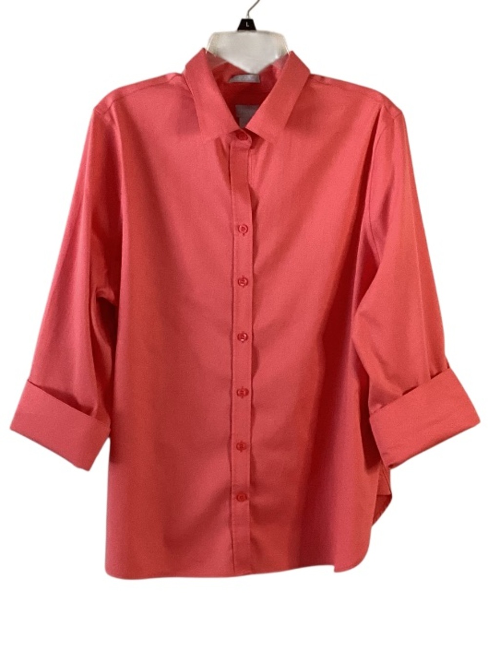 Chico’s No Iron Chic Stretch Button-Up Shirt in Coral Salmon XL